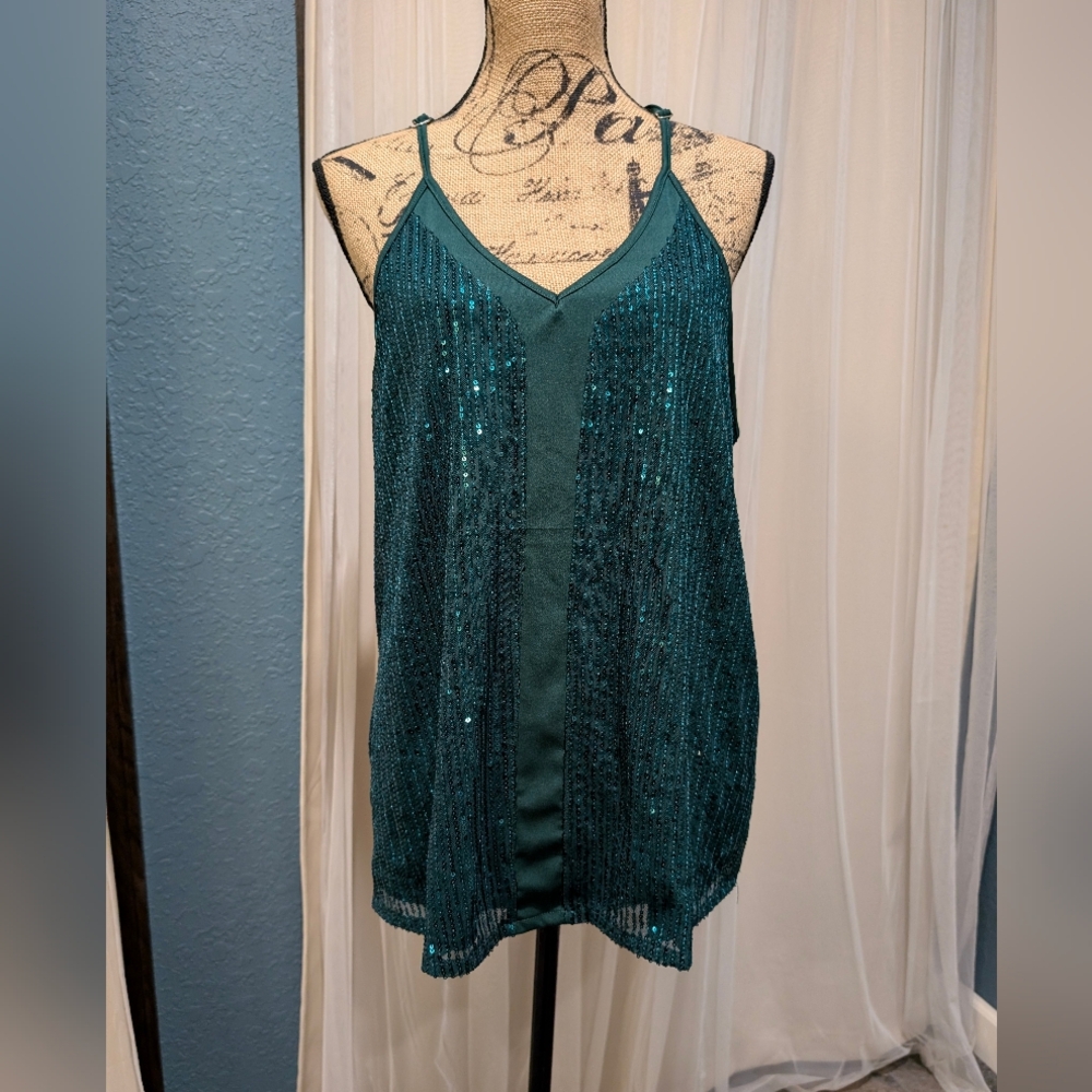 Green Sequin Racerback Tank - Picture 2 of 6